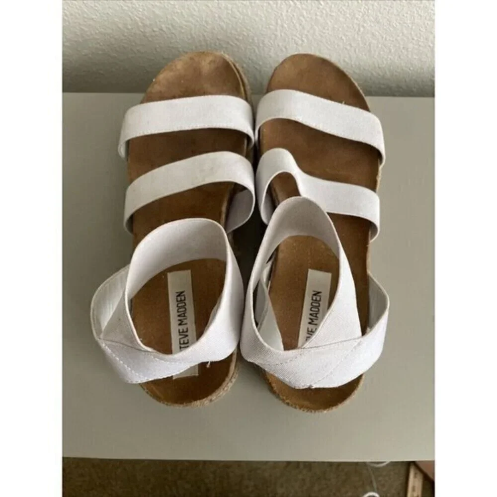 Steve Madden Kimmie Sandals Women 10 White Platform Espadrille Elastic‎ Straps